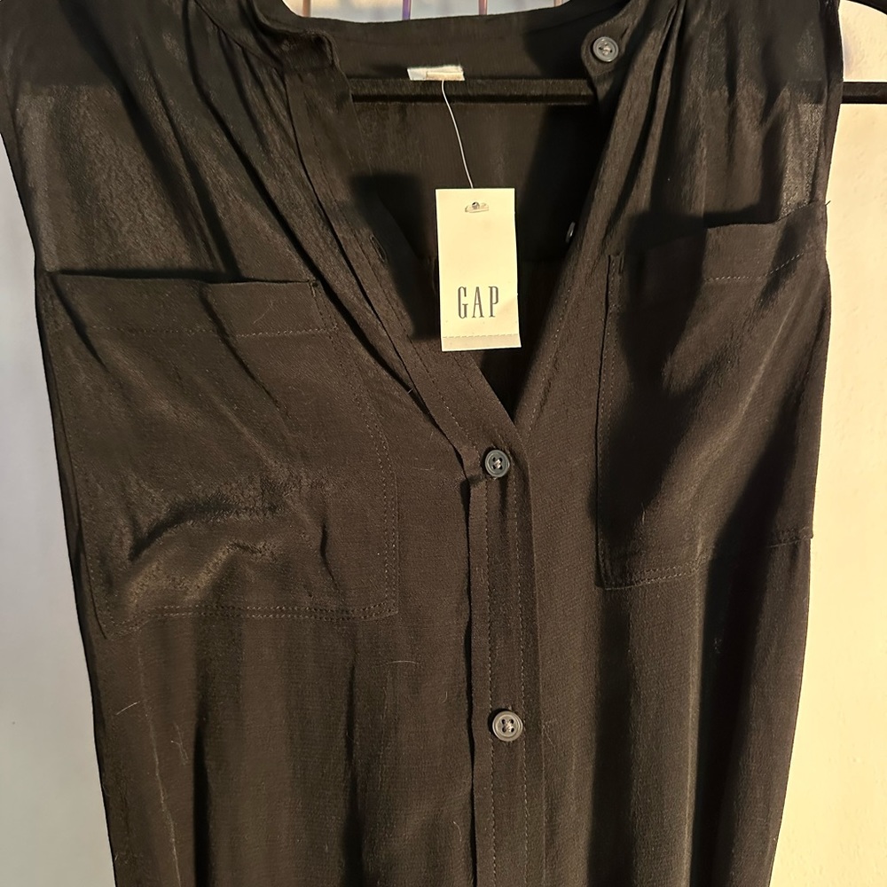 Gap Sz S NWT sleeveless maxi-length shirt dress in black rayon, full button - Picture 4 of 12